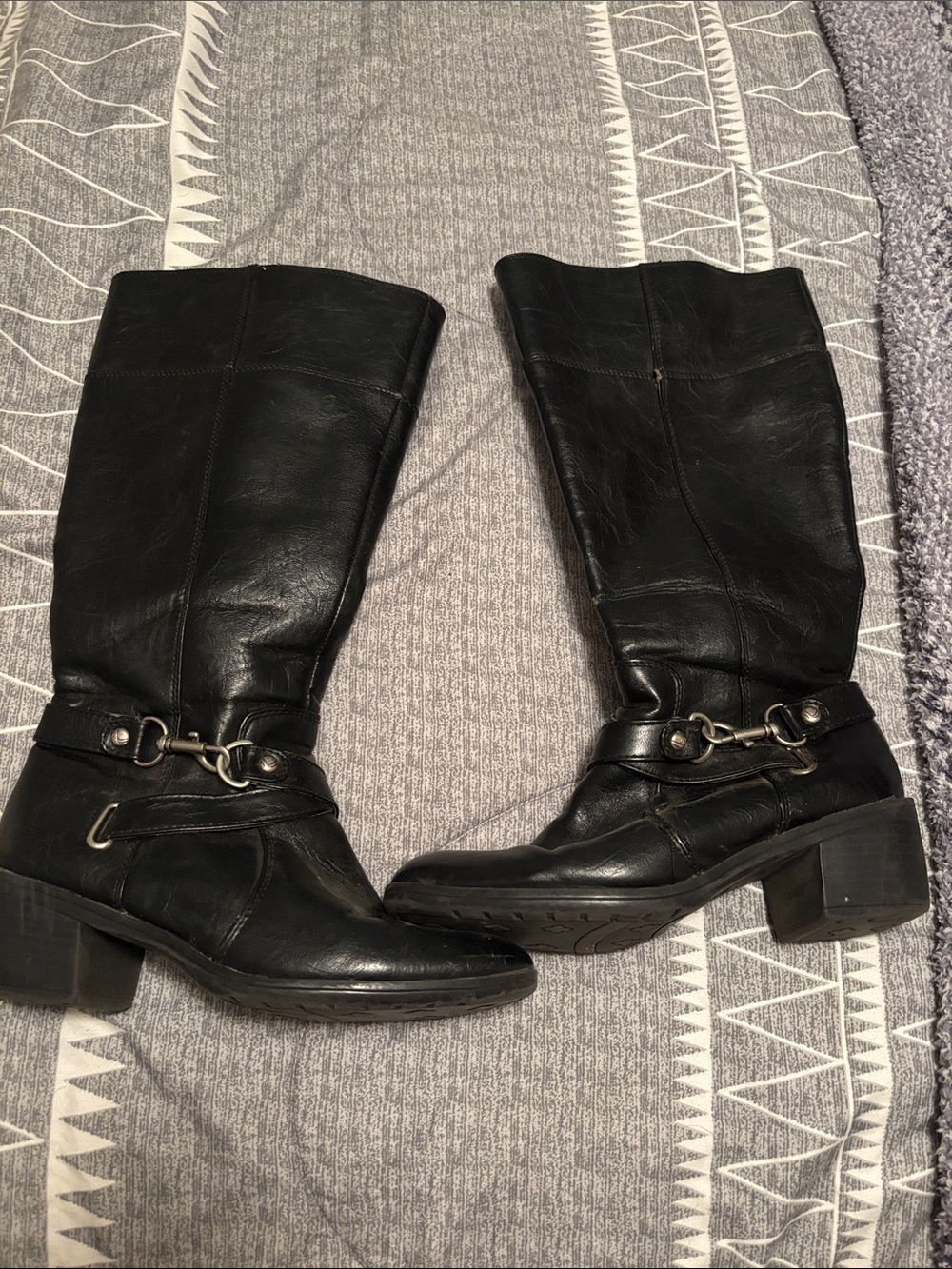 Life Stride Black Leather Mid-Calf Harness Boots